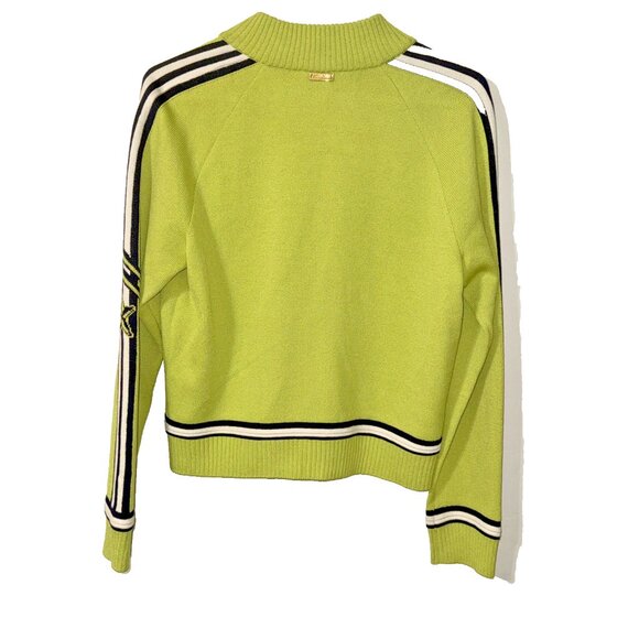 St John Sport Lime Green Full Zip Sweater Star Racing Stripes Sleeves Size Small - Picture 4 of 5